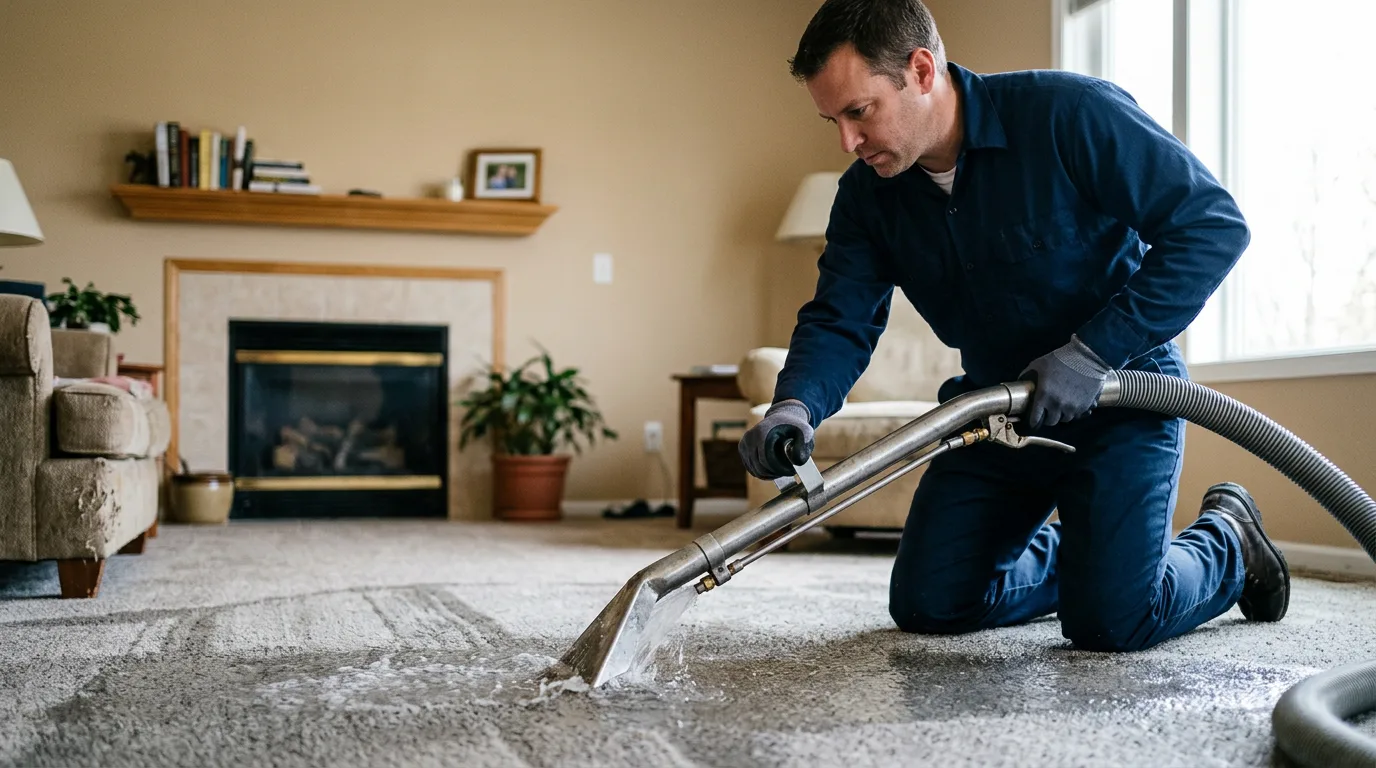 Water damage restoration technician working near Columbia, IA